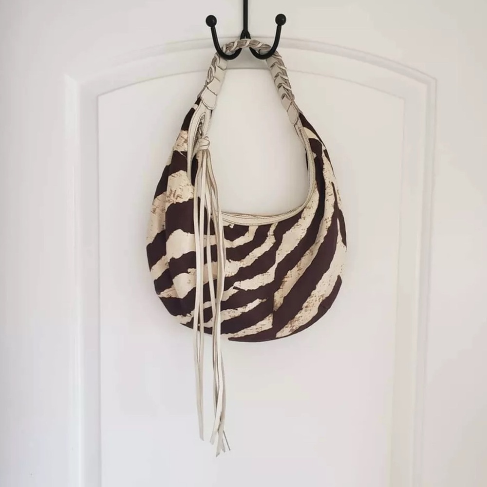 Banana Republic Zebra Print Hobo Bag with Tassel Accents